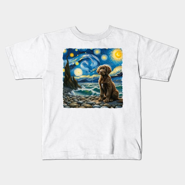 Starry Chesapeake Bay Retriever Dog Portrait - Pet Portrait Kids T-Shirt by starry_night